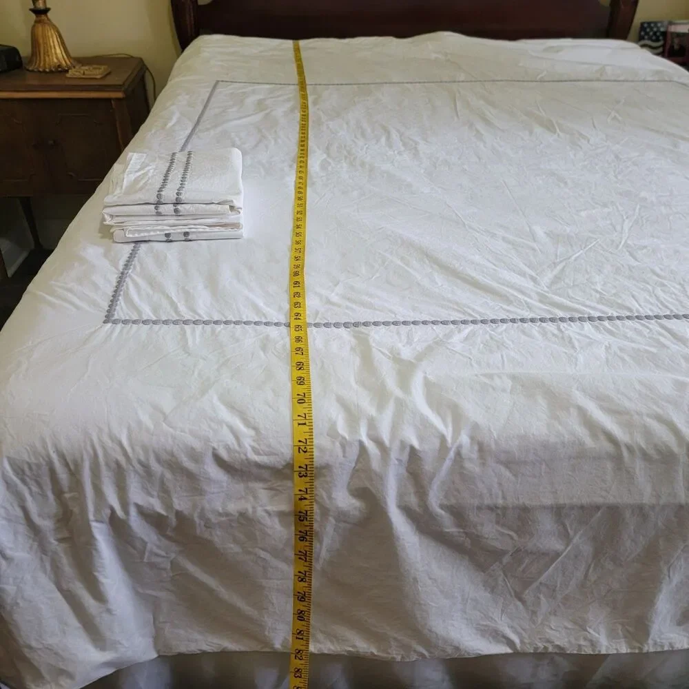 Pottery Barn Teen Full Queen Mixed 3 Pc Duvet & Shams White Gray Dot Embroidered